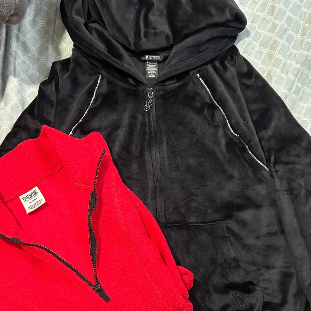Victoria's Secret Black Zip Hoodie and Red Pullover